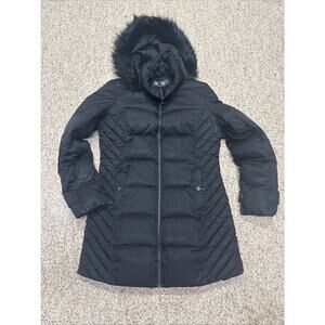 Kenneth Cole NY Down Puffer Jacket Coat w/Faux Fur Trim Hood Sz S